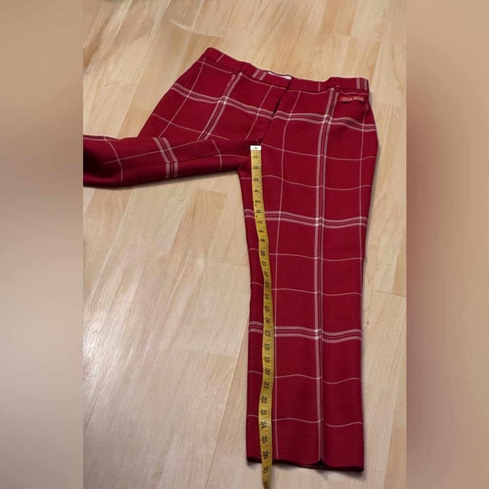Moschino 80’s Dish Cloth wool red Plaid Women’s cropped Leg Pants - Picture 7 of 16